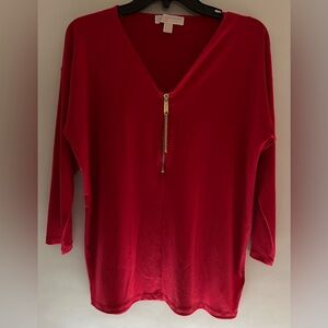 Michael Kors Red V-Neck Zip-Front Tunic Size Medium